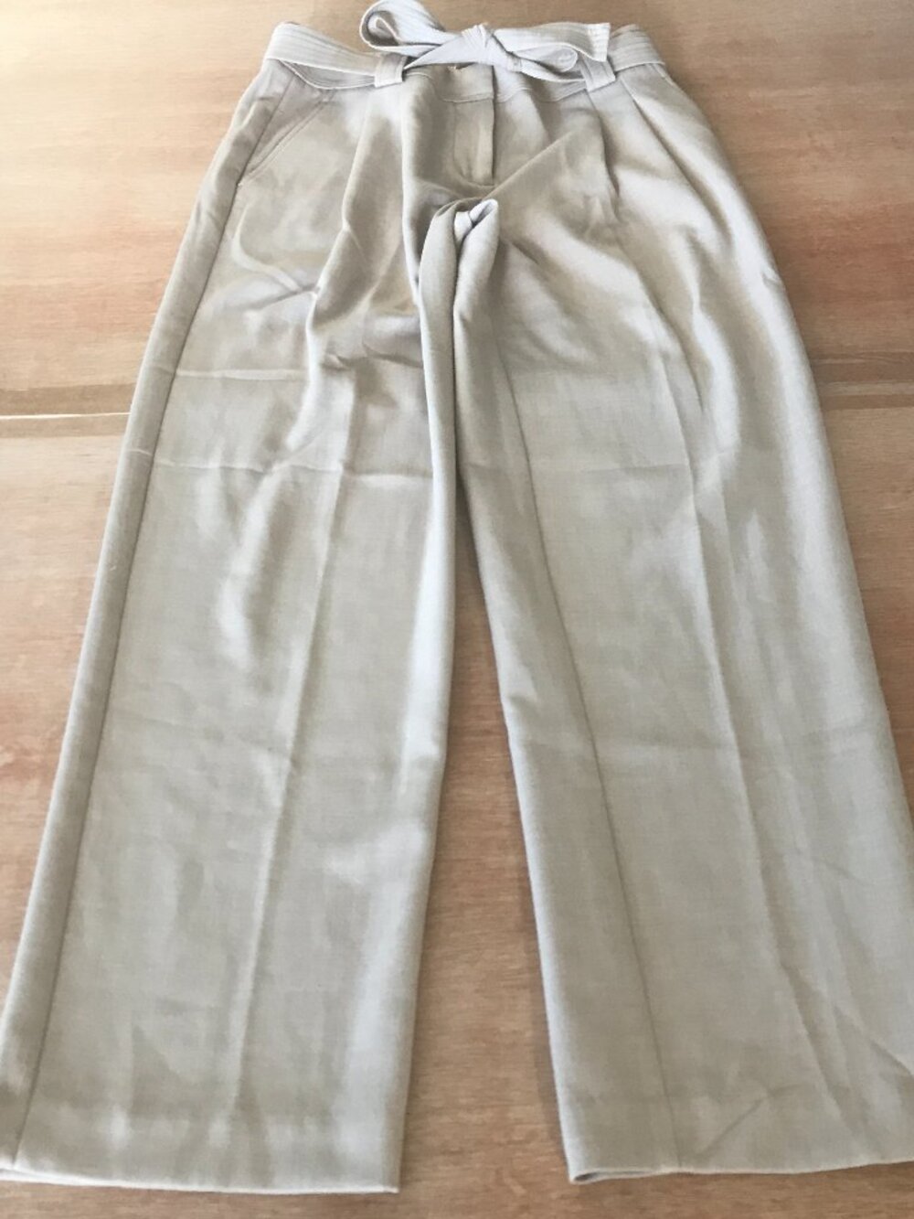 Maeve Anthropologie Wide Leg Pants Women 4P Beige Mid Rise Pleated Tie Waist